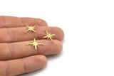 Brass Pole Star Charm, 50 Raw Brass, Brass Charms, Brass Pole Star Charms With 2 Loops, Connector Findings (19x15x0.60mm) A4107