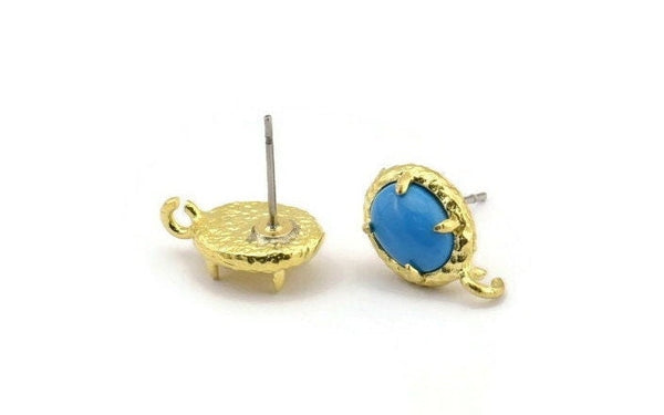 Brass Claw Earring, 4 Raw Brass 4 Claw Stud Earrings With 1 Loop - Stone Setting - Pad Size 8x6mm N2126