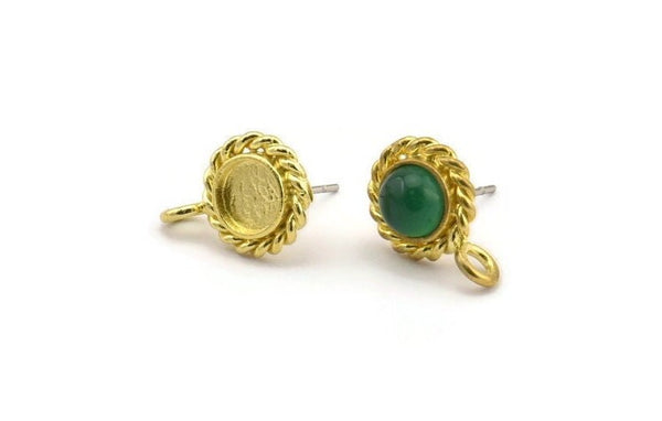 Brass Round Earring, 4 Raw Brass Round Earrings With 1 Loop - Pad Size 6mm (15x11mm) N2123