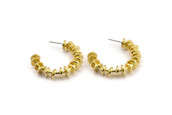 Brass Geometric Earring, 2 Hammered Raw Brass Circle Stud Earrings (38x37x8mm) N2146