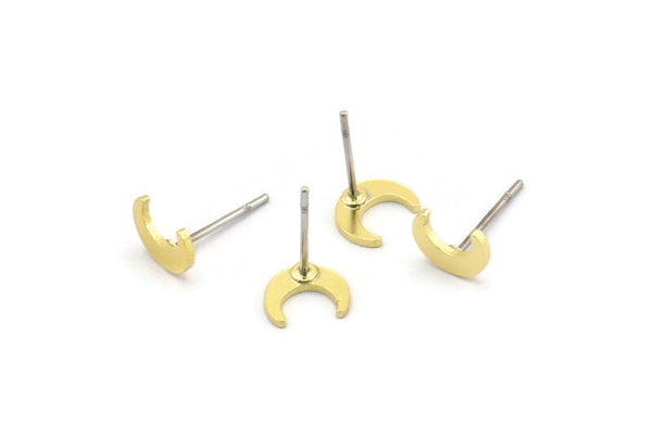 Brass Moon Earring, 12 Raw Brass Crescent Moon Shaped Stud Earrings (7x2.5x0.80mm) A4103