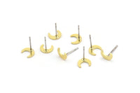 Brass Moon Earring, 12 Raw Brass Crescent Moon Shaped Stud Earrings (7x2.5x0.80mm) A4103