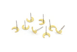 Brass Moon Earring, 12 Raw Brass Crescent Moon Shaped Stud Earrings (7x2.5x0.80mm) A4103