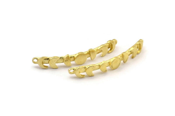 Moon Phases Charm, 2 Raw Brass Moon Phases Charms With 2 Loops, Connectors, Bracelet Parts (44x7mm) N2131