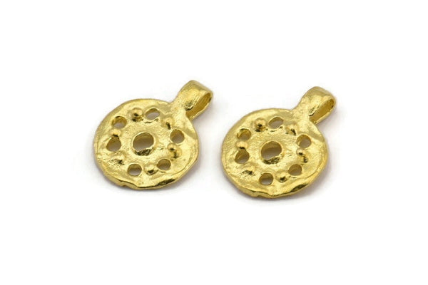 Brass Round Charm, 4 Raw Brass Round Charms With 1 Loop, Pendants, Earring Findings (20x15x2mm) N2129