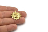 Brass Sun Charm, 2 Raw Brass Sun Shaped Charms With 1 Loop (29x25mm) N2136