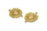 Brass Sun Charm, 12 Raw Brass Sun Charms With 2 Loops, Brass Connectors (22x17x0.60mm) A3871