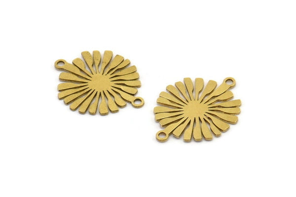 Brass Sun Charm, 12 Raw Brass Sun Charms With 2 Loops, Brass Connectors (22x17x0.60mm) A3871