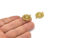 Brass Sun Charm, 12 Raw Brass Sun Charms With 2 Loops, Brass Connectors (22x17x0.60mm) A3871