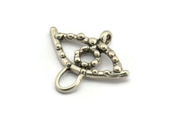 Silver Eye Charm, Antique Silver Plated Brass Eye Shaped Charm With 1 Loop, Pendants, Earring Findings (27x32x3.5mm) N2141