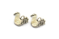 Silver Bird Charm, 4 Antique Silver Plated Brass Chicken Charms With 1 Loop, Pendants, Earring Findings (11.5x16mm) N2114