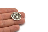 Silver Round Charm, Antique Silver Plated Brass Snake And Moon Phases Patterned Round Shape Charm With 1 Loop, Pendants (28x25x2.3mm) N2139
