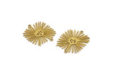 Brass Sun Charm, 8 Raw Brass Sun Charms With 2 Loops, Findings (28x24x0.60mm) A3878