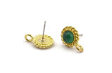 Brass Round Earring, 4 Raw Brass Round Earrings With 1 Loop - Pad Size 6mm (15x11mm) N2123