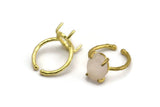 Brass Ring Settings, 4 Raw Brass Adjustable 4 Claw Ring - Ring Stone Setting - Pad Size 14x10mm N2120