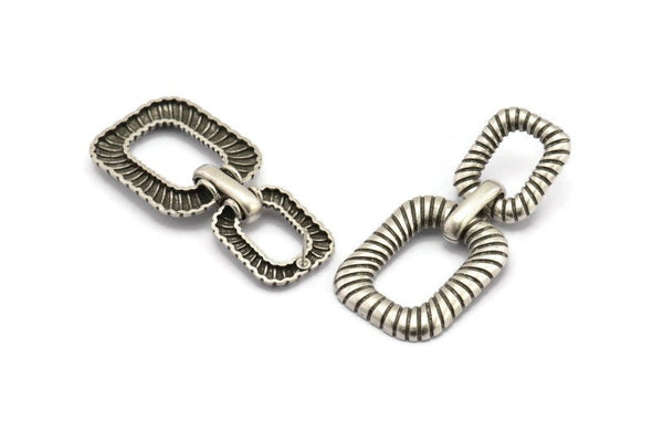 Earring Studs, 2 Antique Silver Plated Brass - Irregular Shaped Stud Earrings - Silver Earrings - Earrings (61x28x3mm) N2148