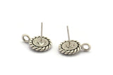Silver Round Earring, 4 Antique Silver Plated Brass Round Earrings With 1 Loop - Pad Size 6mm (15x11mm) N2123