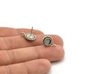 Silver Round Earring, 4 Antique Silver Plated Brass Round Earrings With 1 Loop - Pad Size 6mm (15x11mm) N2123