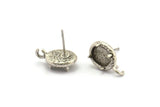 Silver Claw Earring, 4 Antique Silver Plated Brass 4 Claw Stud Earrings With 1 Loop - Stone Setting - Pad Size 8x6mm N2126