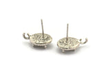 Silver Claw Earring, 4 Antique Silver Plated Brass 4 Claw Stud Earrings With 1 Loop - Stone Setting - Pad Size 8x6mm N2126