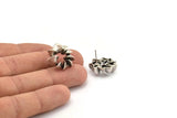 Silver Round Earring, 2 Antique Silver Plated Brass Round Stud Earrings (20x19mm) N2144