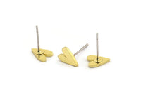Brass Heart Earring, 12 Raw Brass Tiny Heart Shaped Stud Earrings (8x6x1mm) A3940