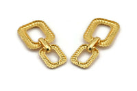 Earring Studs, 2 Gold Plated Brass - Irregular Shaped Stud Earrings - Gold Earrings - Earrings (61x28x3mm) N2148