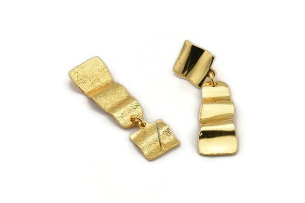 Earring Studs, 2 Gold Plated Brass - Irregular Shaped Stud Earrings - Gold Earrings - Earrings (50x13x1.2mm) N2145
