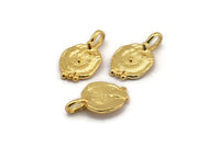 Gold Round Charm, 2 Gold Plated Brass Round Charms With 1 Loop, Pendants, Earring Findings (21x13.5x2mm) N2132