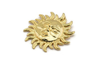 Gold Sun Charm, Gold Plated Brass Sun Shaped Charm With 1 Loop (52x51mm) N2143