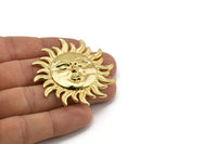Gold Sun Charm, Gold Plated Brass Sun Shaped Charm With 1 Loop (52x51mm) N2143