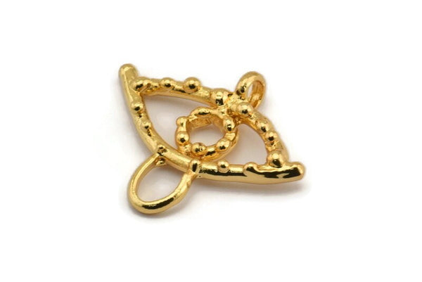 Gold Eye Charm, Gold Plated Brass Eye Shaped Charm With 1 Loop, Pendants, Earring Findings (27x32x3.5mm) N2141