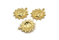 Gold Sun Charm, Gold Plated Brass Sun Shaped Charm With 1 Loop (29x25mm) N2136