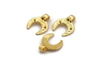 Gold Moon Charm, 2 Gold Plated Brass Crescent Moon Charms With 1 Loop, Pendants, Earring Findings (18x15x1.2mm) N2128