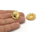 Gold Sun Earring, 2 Gold Plated Brass Sun Stud Earrings, Findings (26x26mm) N2137