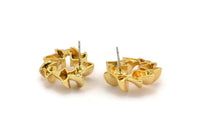 Gold Round Earring, 2 Gold Plated Brass Round Stud Earrings (20x19mm) N2144