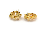 Gold Round Earring, 2 Gold Plated Brass Round Stud Earrings (20x19mm) N2144