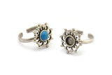Silver Ring Settings, 2 Antique Silver Plated Brass Flower Rings With 1 Round Shaped Stone Setting - Pad Size 6mm N2101 H1414