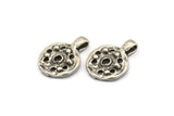 Silver Round Charm, 4 Antique Silver Plated Brass Round Charms With 1 Loop, Pendants, Earring Findings (20x15x2mm) N2129