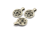 Silver Round Charm, 4 Antique Silver Plated Brass Round Charms With 1 Loop, Pendants, Earring Findings (20x15x2mm) N2129