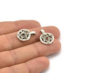 Silver Round Charm, 4 Antique Silver Plated Brass Round Charms With 1 Loop, Pendants, Earring Findings (20x15x2mm) N2129