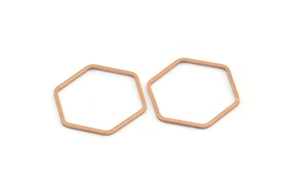 Rose Gold Hexagon Charm, 6 Rose Gold Plated Hexagon Rings (25x1mm) BS 1227 Q0264