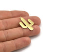 Brass Cactus Charm, 10 Raw Brass Cactus Charms With 1 Loop (31x20x0.70mm) M03391