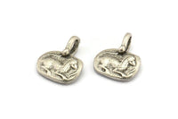 Silver Horse Charm, 4 Antique Silver Plated Brass Horse Charms With 1 Loop, Pendants, Jewelry Findings (14x16mm) N2133