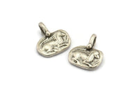 Silver Horse Charm, 4 Antique Silver Plated Brass Horse Charms With 1 Loop, Pendants, Jewelry Findings (14x16mm) N2133