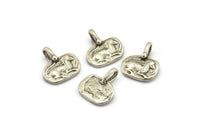 Silver Horse Charm, 4 Antique Silver Plated Brass Horse Charms With 1 Loop, Pendants, Jewelry Findings (14x16mm) N2133