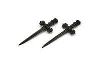 Black Knight&#39;s Sword Pendant, 2 Oxidized Brass Black Sword Charms (44x17mm) N0404 S575