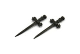Black Knight&#39;s Sword Pendant, 2 Oxidized Brass Black Sword Charms (44x17mm) N0404 S575
