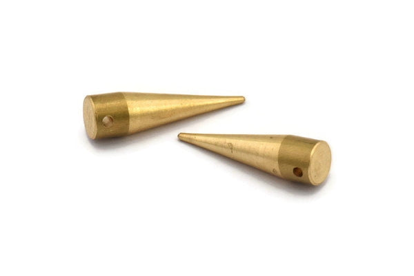 Brass Tribal Charm, 3 Raw Brass Long Spike Tribal Pendant (30x8mm) A0770