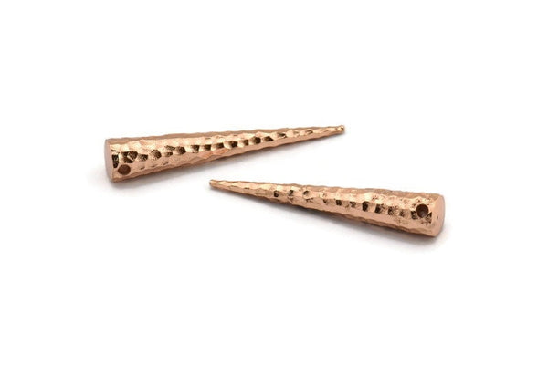 Rose Gold Hammered Spike, 1 Rose Gold Plated Brass Hammered Spike Tribal Pendants (37x6x1mm) N0158 Q0337